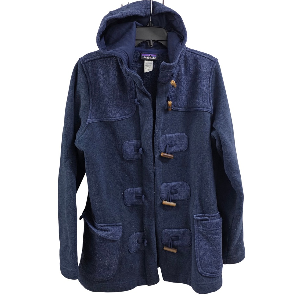 Patagonia Better Sweater Hooded Duffel Coat Navy Blue Fleece Toggle Jacket Large